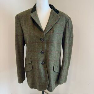 VTG Chaps Olive Windowpane Plaid Wool Blend Blazer Riding Equestrian Preppy 16
